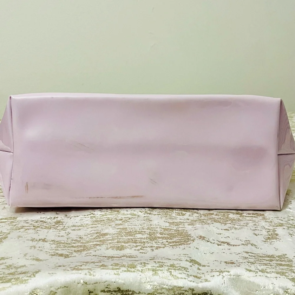 Women’s Pastel Pink Purple Two-Tone Tote with Cosmetic Bag Pouch Patent Leather